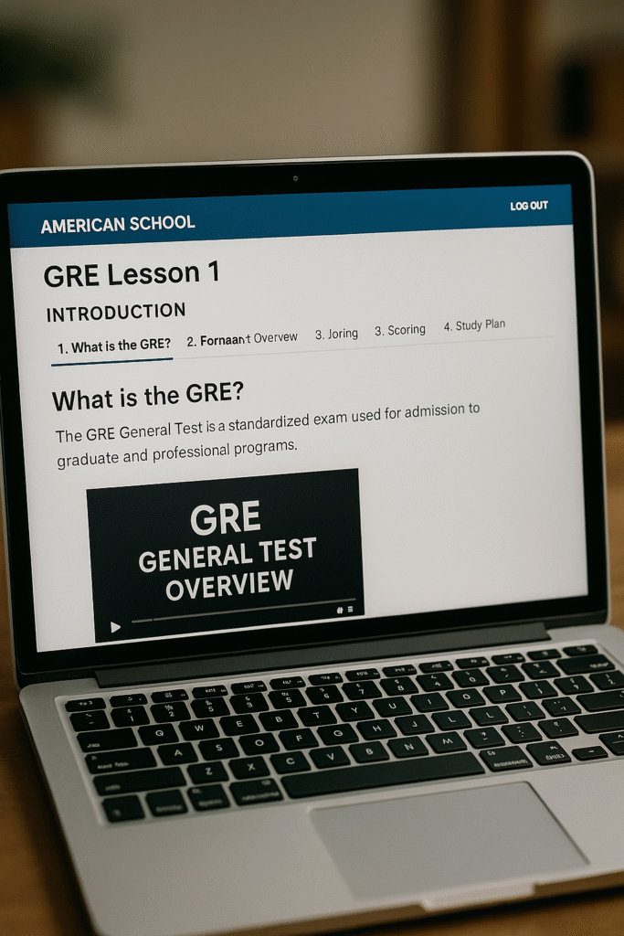 Student following structured GRE lessons on American School platform